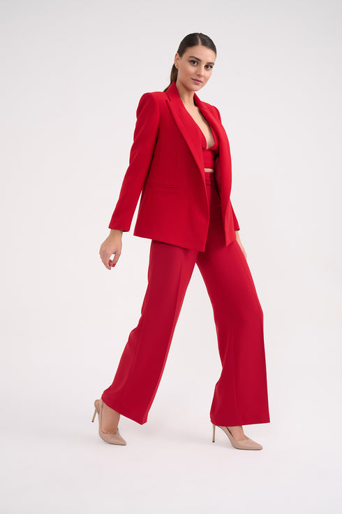 Red Jacket With Lapel And Pocket Detailed